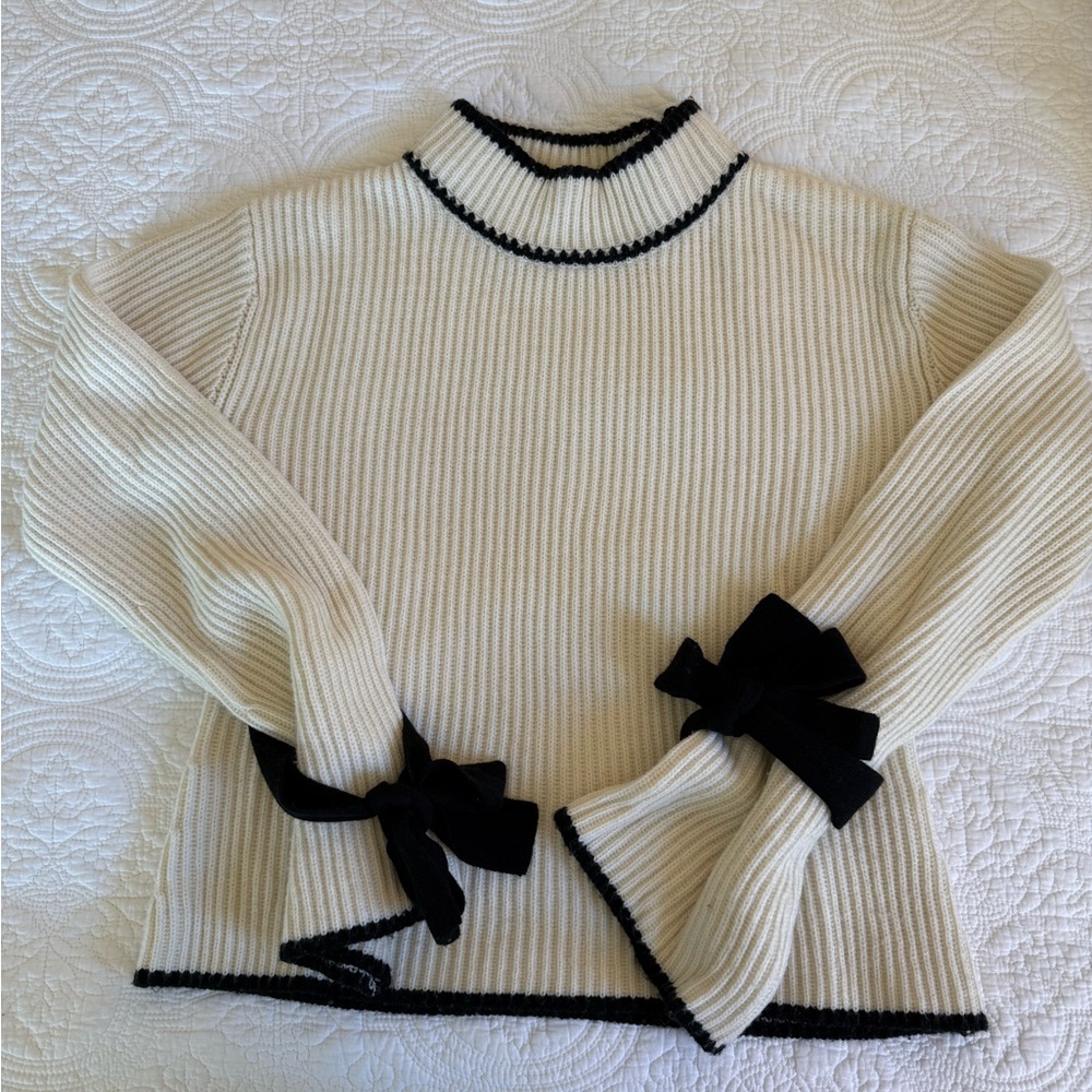 Madisonne Cream Turtleneck Sweater with Black Trim